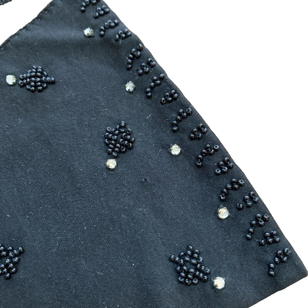 Gimbels Hong Kong Bead & Rhinestone Black Cotton Dressy Elbow Gloves 6.5 Vintage